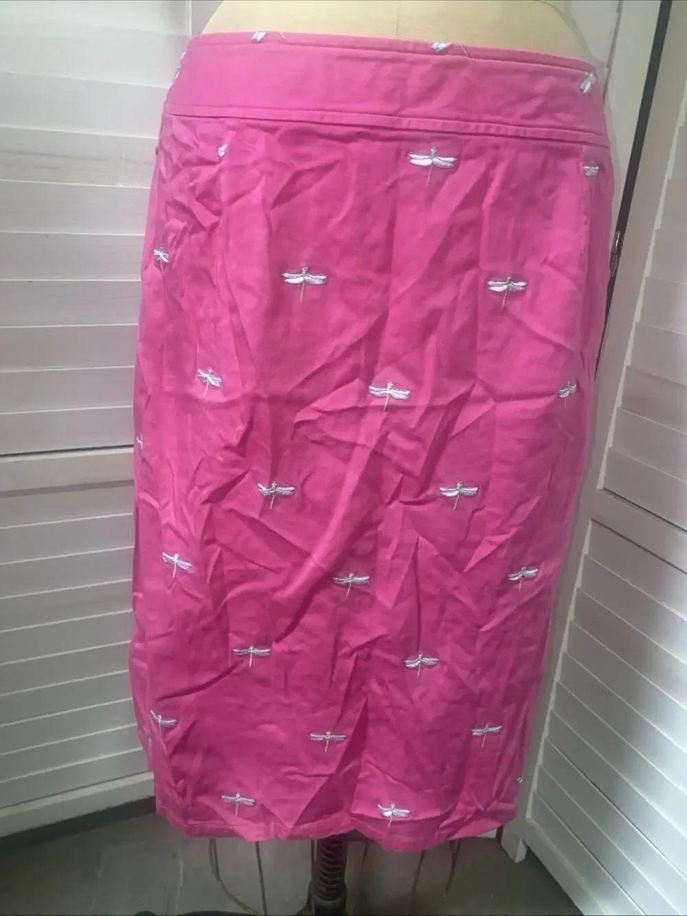 Y2K Women’s Pendleton Pink Embroidered Dragon Fly Straight Knee Length Skirt 12